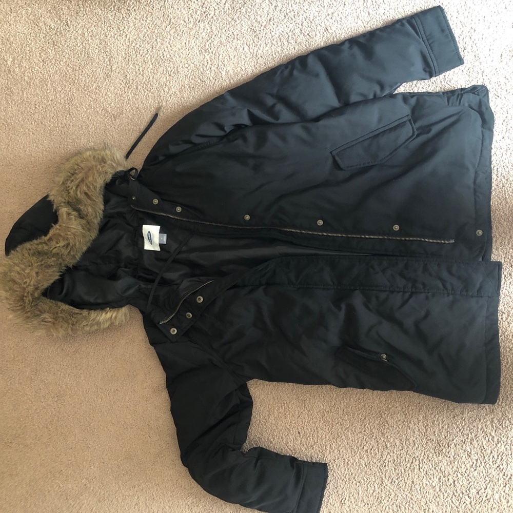 Old Navy Black Coat with faux fur hood